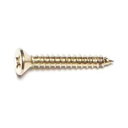 Midwest Fastener Sheet Metal Screw, #6 x 1 in, Brass Plated Steel Flat Head Phillips Drive, 40 PK 64123
